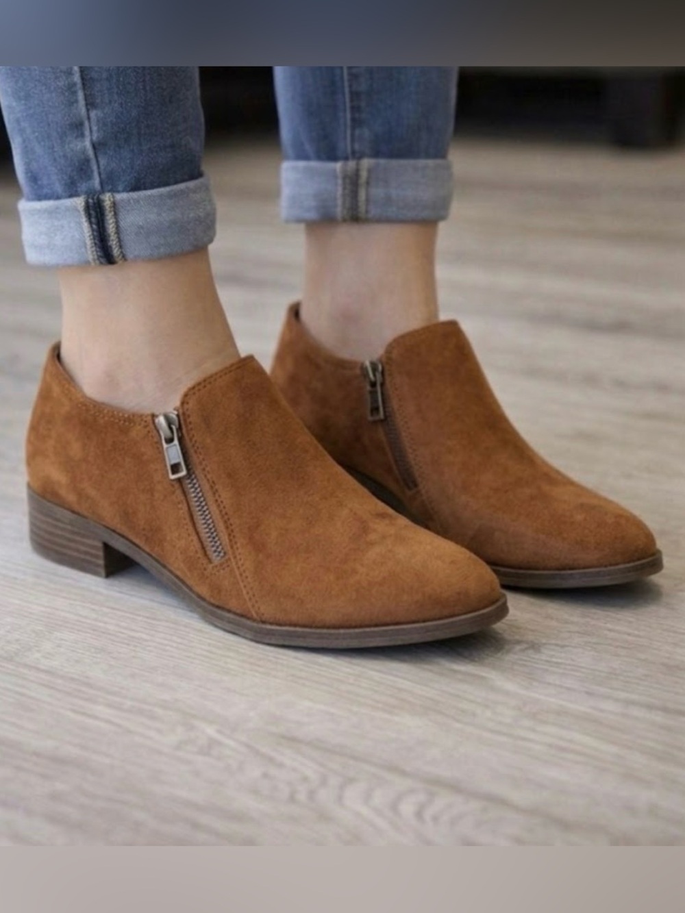 NWT American Eagle Dara Cognac Double Zip Pointed Toe Ankle Booties Size 6.5